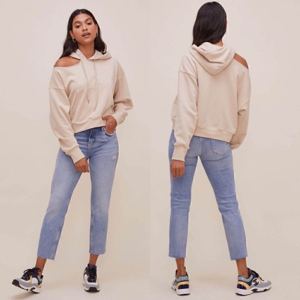 ASTR the label Swift Shoulder Cut Out Hoodie Sweatshirt Sand size M - Picture 13 of 13